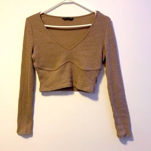 SHEIN V-Neck Fitted Crop Long Sleeve